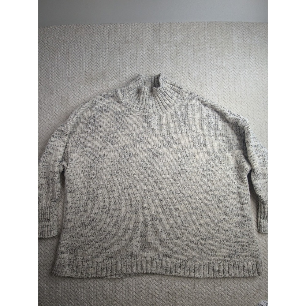 Pure Jill 2X Sweater Knit Pullover Mock Neck Gray White Womens Plus Size